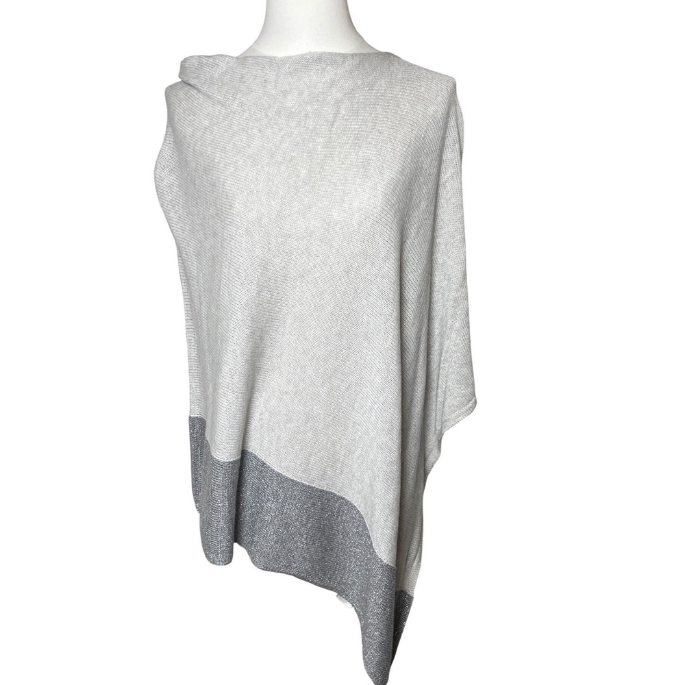 Shimmer Trim Poncho Sweater J.Crew Cotton Cashmere Gray OS